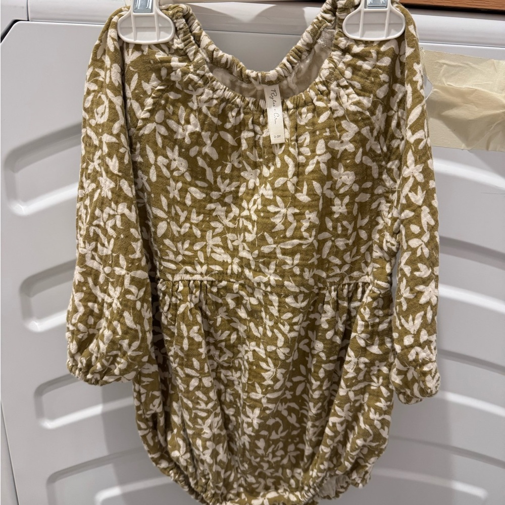 Rylee + Cru Olive and Cream Floral Romper